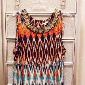 Sleeveless Tribal Print Knee Length Dress
